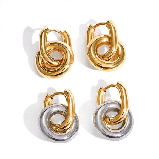Anti Tarnish Designer Wholesale 18K Gold Jewelry Korean Stainless Steel Fashion Hoop Earrings With a Pendant for Women