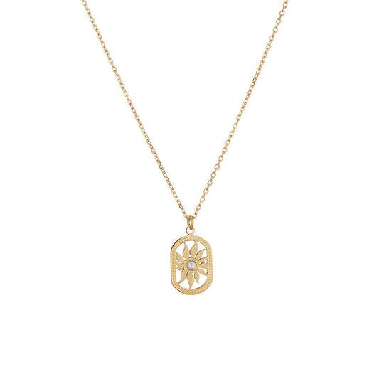 Fashion Statement PVD 18k Gold Metallic Texture Sun Fine Jewelry Necklaces Stainless Steel Fashion Pendant Necklaces for Women