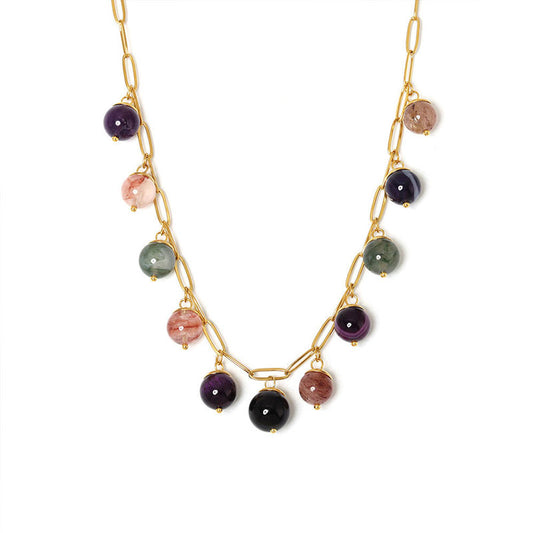 New DIY Handmade Stainless Steel Necklace with Colorful Natural Stone Beads Trendy Fashion Custom Beaded Gift Necklace