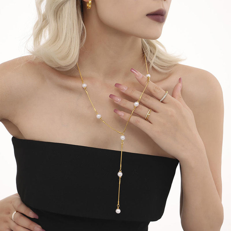 Fashion Starry Pearl Necklace French Style Temperament Entry Changeable Clavicle Chain Female Socialite