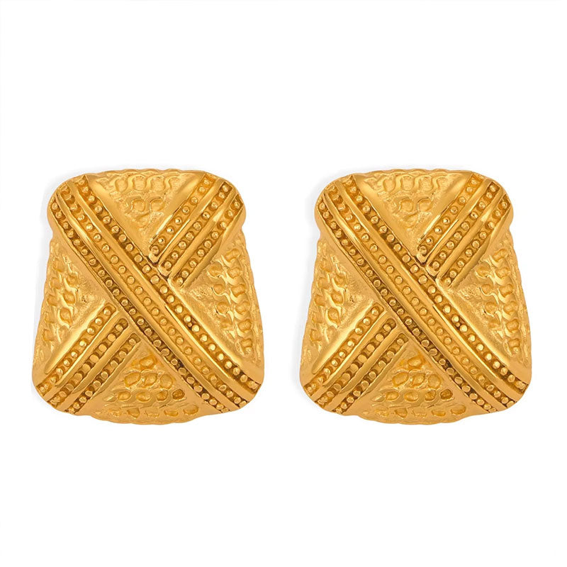 Minimalist Hypoallergenic Geometric Irregular Texture Earrings Tarnish Free Stainless Steel 18k Gold Plated Stud Earrings