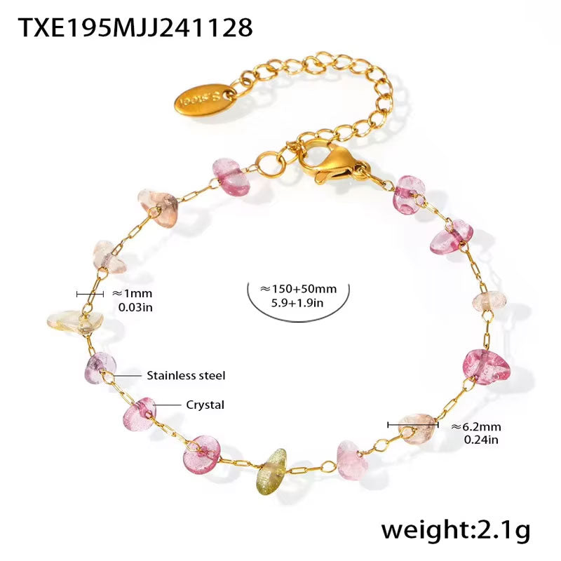 Bohemia Anti Tarnish Gold Necklace 18K Real Stainless Steel Colorful Crystal Traditional Necklace Set for Women Girls