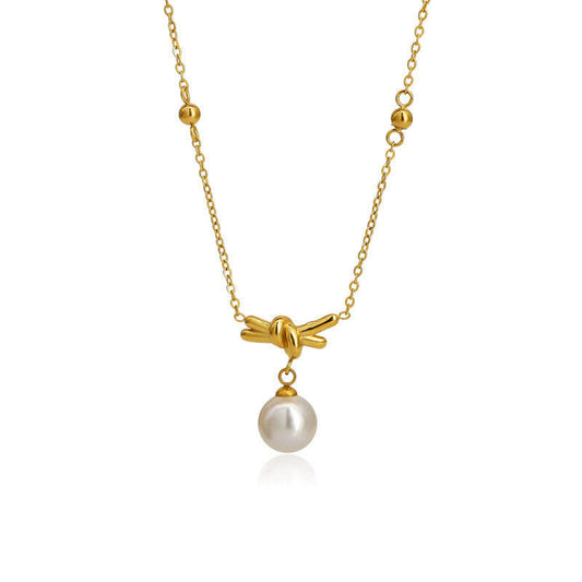 Korean Elegant Stainless Steel Necklace with Pendant Fashion 14K Solid Gold Tiny Pearls Necklace for Women Girls No reviews yet 62 sold #13 hot selling in Fash