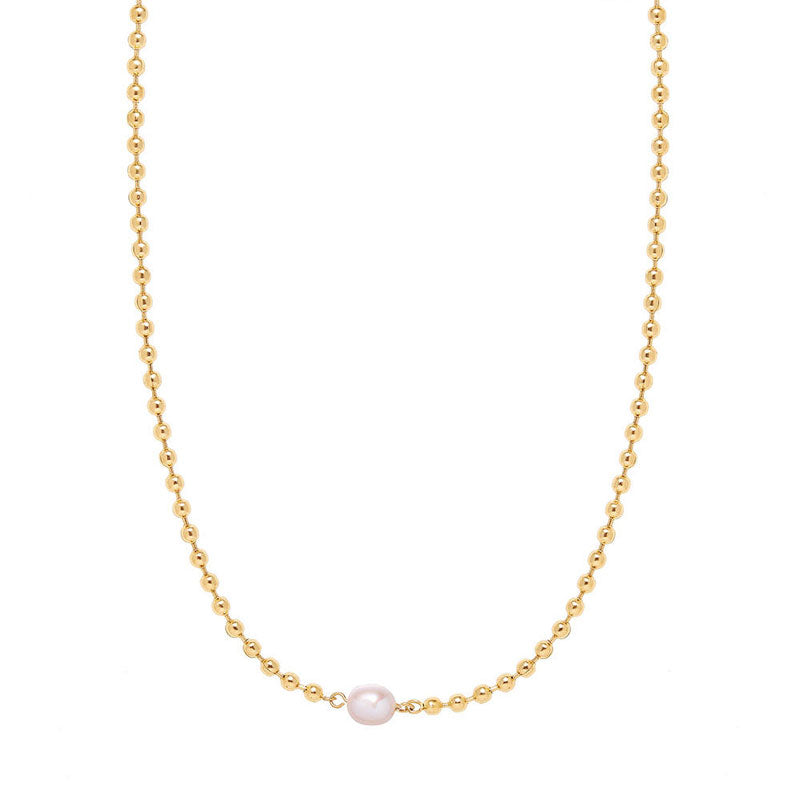 High Quality Stainless Steel Round Natural Pearl Bead Chain 18K Gold-Plated Jewelry Pendant Necklace