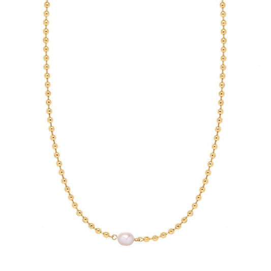 High Quality Stainless Steel Round Natural Pearl Bead Chain 18K Gold-Plated Jewelry Pendant Necklace