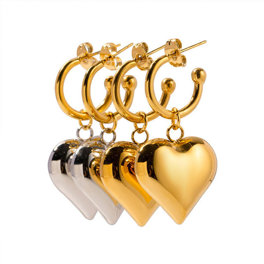 European and American Retro French Heart-shaped Stainless Steel Earrings for Women Fashionable Heart-shaped Earrings
