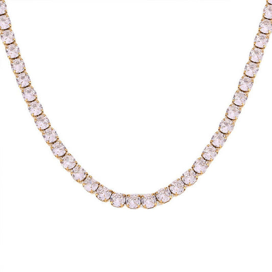 Korean Elegant Stainless Steel Chain Necklace Fashion 14K Solid Gold Tennis Necklace Lab Diamond for Women Men Girls
