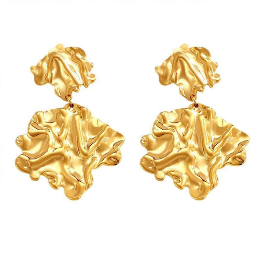 Customize Trend Jewelry Hammer Pleated Leaves Exaggerated Drop Earrings Stainless Steel Women Jewelry Manufacturer