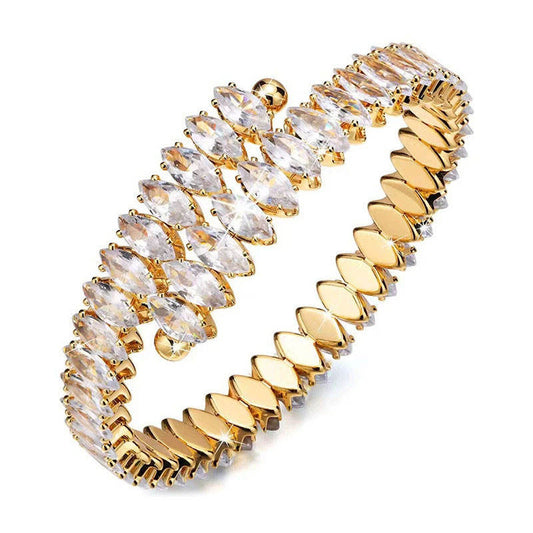 Water Proof Chunky Real Solid Gold Hinged Bangles Stainless Steel Anti Tarnish Jewelry Zircon Bangles for Women