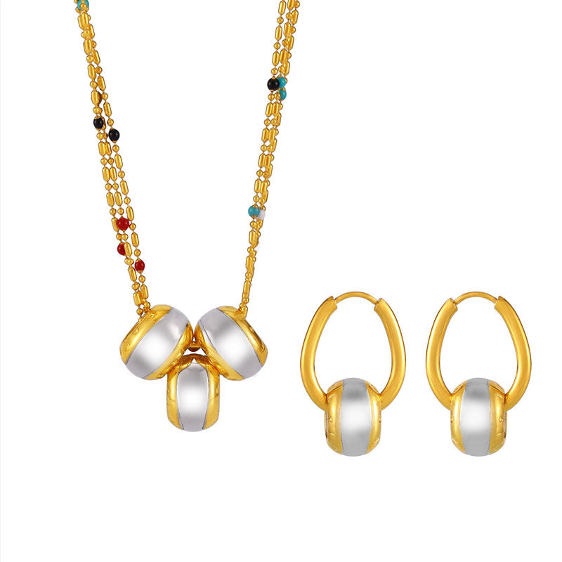 Women's Fashion Waterproof Metal Round Ball Beads Pendant Necklace with Zircon Stainless Steel Daily Gold Trendy Jewelry Gift