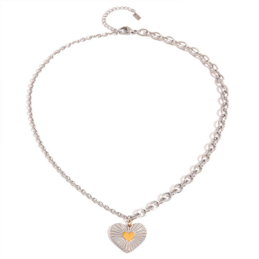 New Fashion Geometric Heart Necklace 18K Stainless Steel Color Blocked Love Necklace for Women