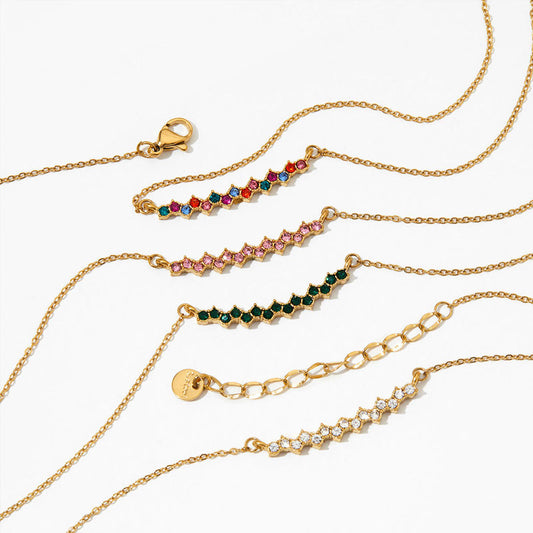 Waterproof Collarbone Gold Plated Zircon Pendant Necklaces for Women Stainless Steel