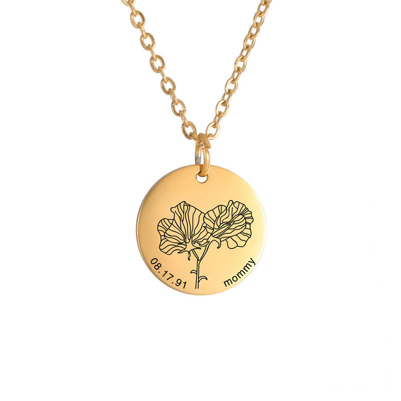 18k Gold Plated New Wholesale Hypoallergenic Tarnish Free High Polish Stainless Steel Birth Month Flower Pendant Necklace