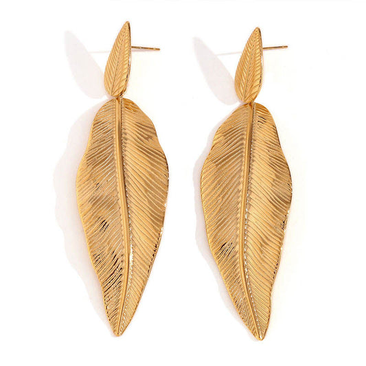 Trendy Hypoallergenic Wholesale Stainless Steel 18k PVD Gold Plated Brand Leaf Drop Earrings Jewelry for Women