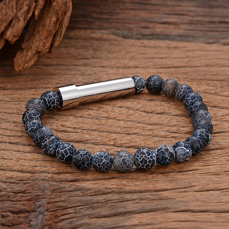 2025 High Quality Custom Fashion Luxury Cuff Stainless Steel Men's Agate Stone Bead Bracelets 19cm for Men Boys