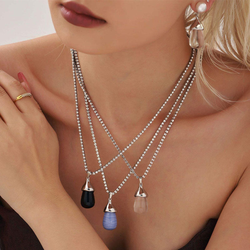 18k Gold Green Aventurine Jade Natural Stone Pendant Waterproof Void Aventurine Stone Necklace Stainless Steel Gemstone Jewelry