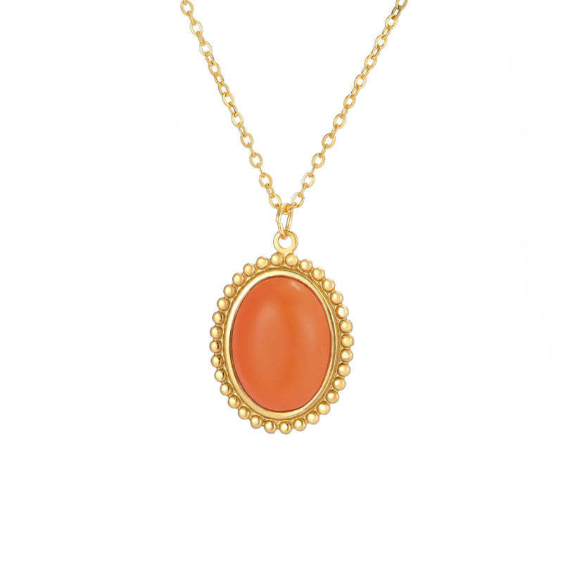 Trendy Anti Tarnish Stainless Steel 14k 18k Gold Plated Fine Cat's Eye Stone Pendant Necklace for Women