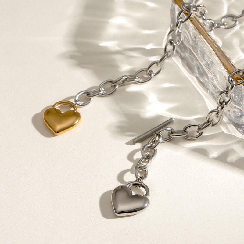 European and American Stainless Steel Heart Pendant Necklace Fashionable Stainless Steel Gold-plated Necklace