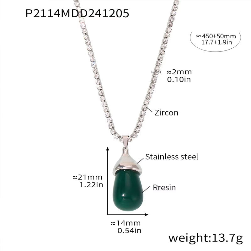 18k Gold Green Aventurine Jade Natural Stone Pendant Waterproof Void Aventurine Stone Necklace Stainless Steel Gemstone Jewelry