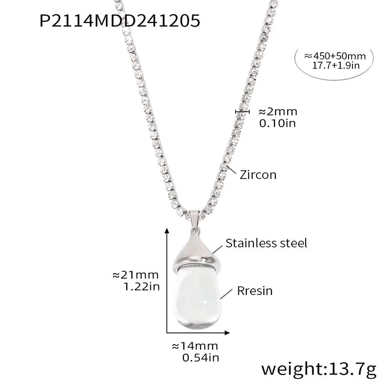 18k Gold Green Aventurine Jade Natural Stone Pendant Waterproof Void Aventurine Stone Necklace Stainless Steel Gemstone Jewelry