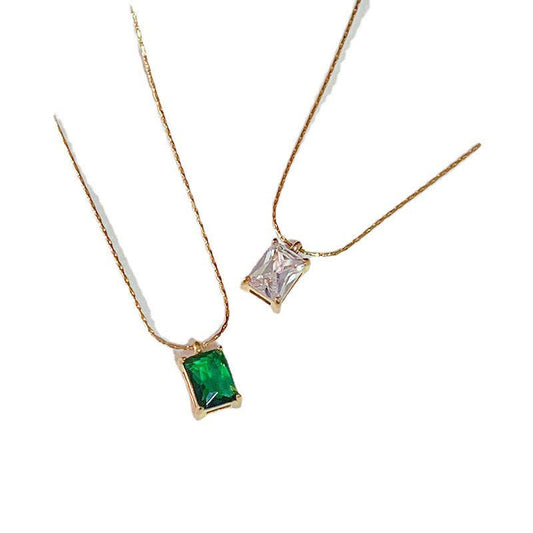 Trendy Anti Tarnish Gold Necklace 18K Real Stainless Steel Fine Jewelry Emerald Zircon Sweater Necklaces for Women