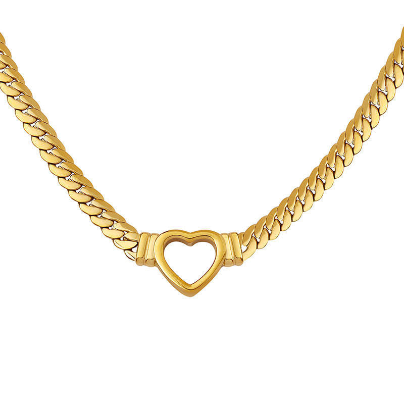 40cm+5cm 18k Gold Plated Stainless Steel Choker Pendant Snake Chain Heart Necklace Romantic Anniversary Gift for Women