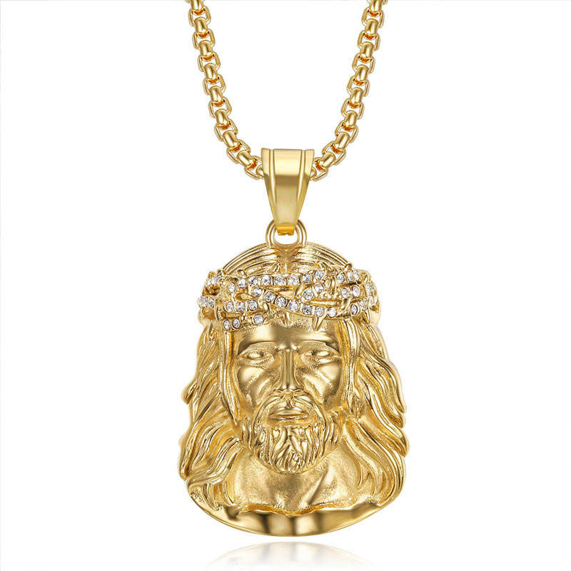 Religious Anti Tarnish Gold Necklace 18K Real Stainless Steel Fine Jewelry Jesus Christ Zircon Necklaces for Women Men