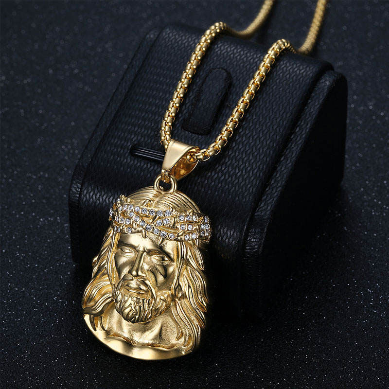 Religious Anti Tarnish Gold Necklace 18K Real Stainless Steel Fine Jewelry Jesus Christ Zircon Necklaces for Women Men