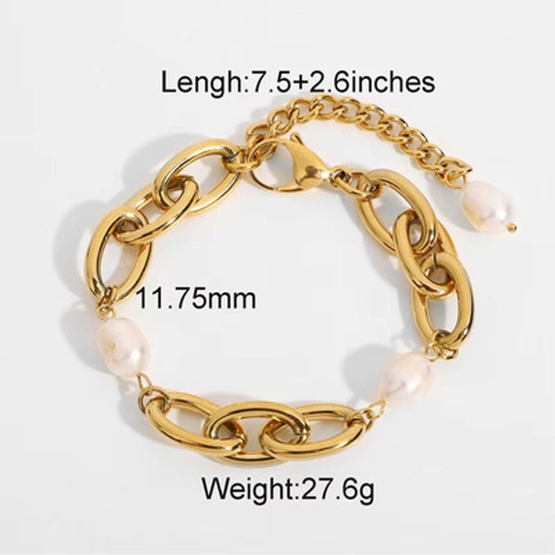 Minimalist Anti Tarnish Fine Chain Link Luxury Stainless Steel Dainty Chain Pearl Bracelet for Women