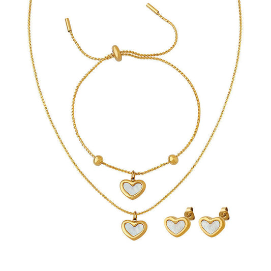 Trendy Anti Tarnish Gold Necklace 18K Real Stainless Steel Shell Heart Luxury Necklace Set for Women Girls