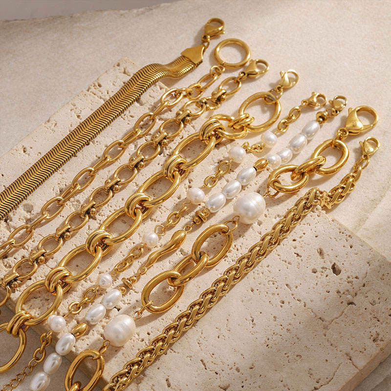 Minimalist Anti Tarnish Fine Chain Link Luxury Stainless Steel Dainty Chain Pearl Bracelet for Women