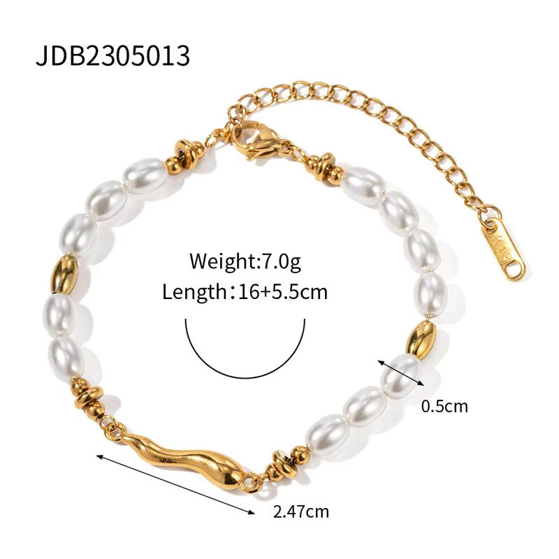 Minimalist Anti Tarnish Fine Chain Link Luxury Stainless Steel Dainty Chain Pearl Bracelet for Women