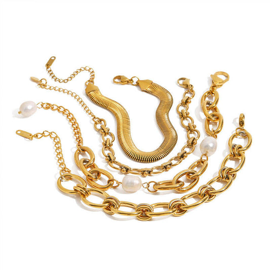 Minimalist Anti Tarnish Fine Chain Link Luxury Stainless Steel Dainty Chain Pearl Bracelet for Women