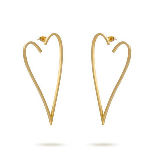 18k Gold Plated Wholesale Custom Engraving Trendy Style Hollow Heart Simple Stainless Steel Studs Earringsfor Women