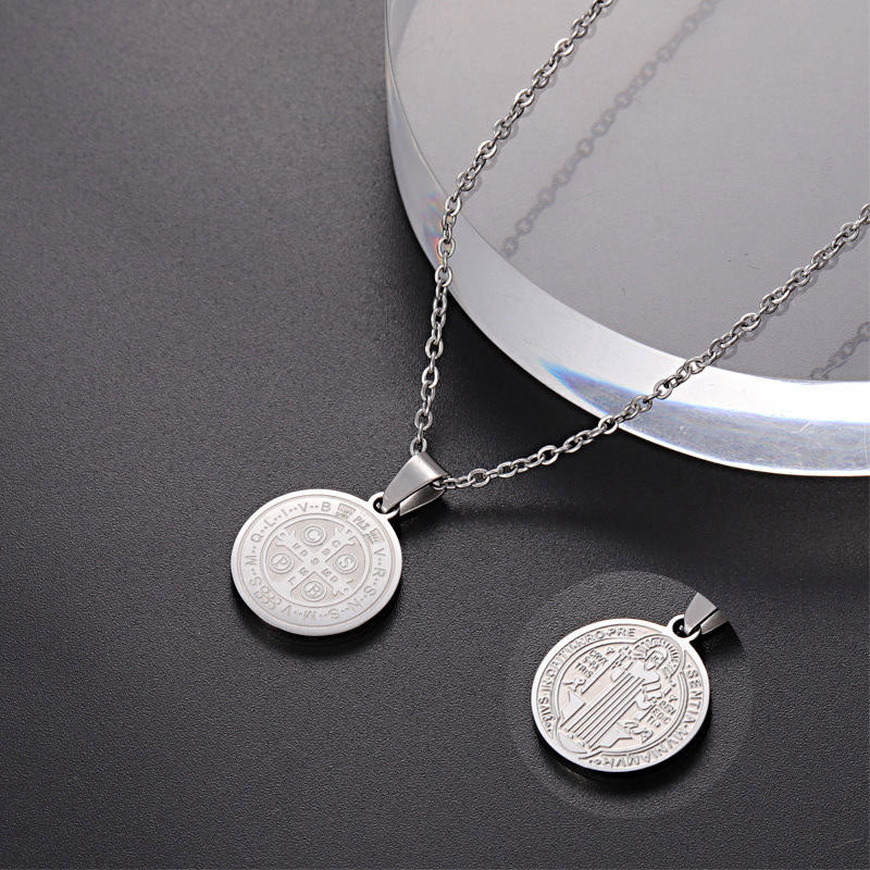 Religious Stainless Steel Scapular Necklace with 14K Solid Gold Pendant Fashion Necklaces for Women Men Girls