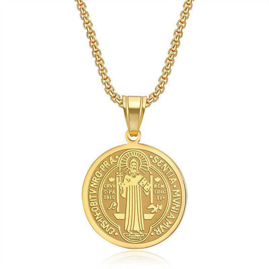 Religious Stainless Steel Scapular Necklace with 14K Solid Gold Pendant Fashion Necklaces for Women Men Girls