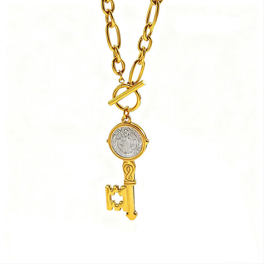 Religious No Fading 14K Yellow Gold Necklace Key Pendant Chain Fine Chains Stainless Steel Women's Necklace for Women