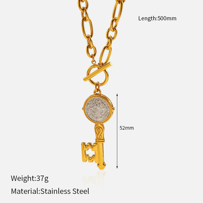 Religious No Fading 14K Yellow Gold Necklace Key Pendant Chain Fine Chains Stainless Steel Women's Necklace for Women