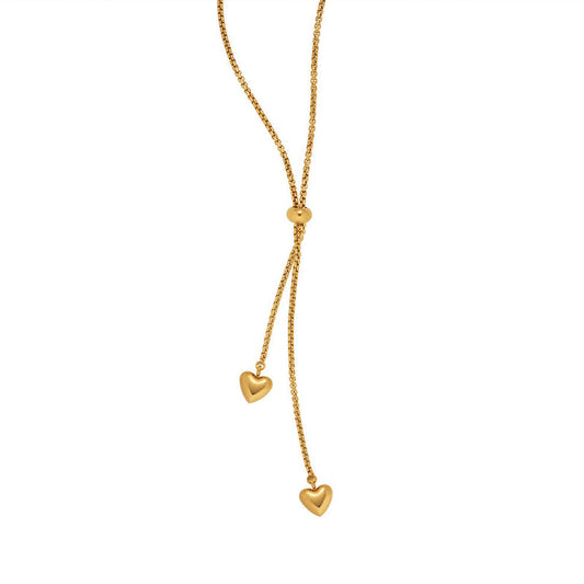Korean Elegant Stainless Steel Necklace with Pendant Fashion 14K Solid Gold Long Styles Tassel Necklace for Women Girls
