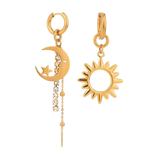 18K Fashionable Gold-plated Tassel Earrings with Geometric Shapes European and American Stainless Steel Star Moon Sun Earrings