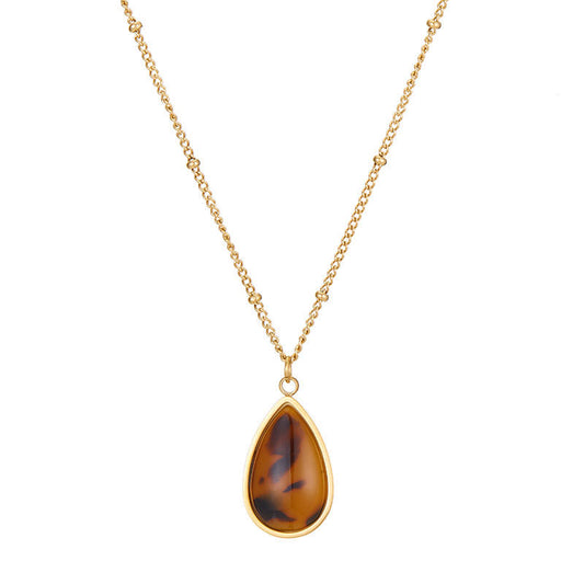 Wholesale Customized Fashion Tarnish Free Waterdrop Shape Stainless Steel Resin Necklace