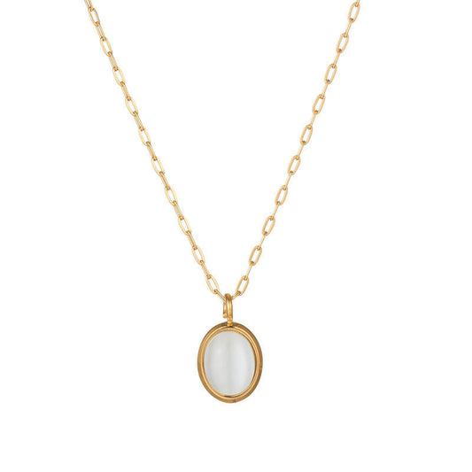 New Wholesale Custom Tarnish Free High Polish Stainless Steel Cat Eye Gemstone Necklace for Women