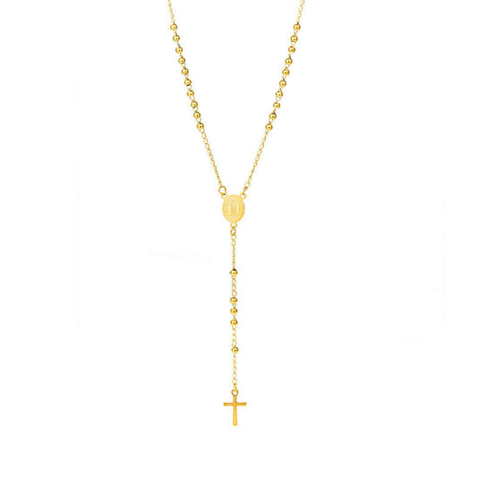 Customized Stainless Steel Fashionable Round Bead Necklace Stainless Steel Dainty Cross Pendant Necklace for Women