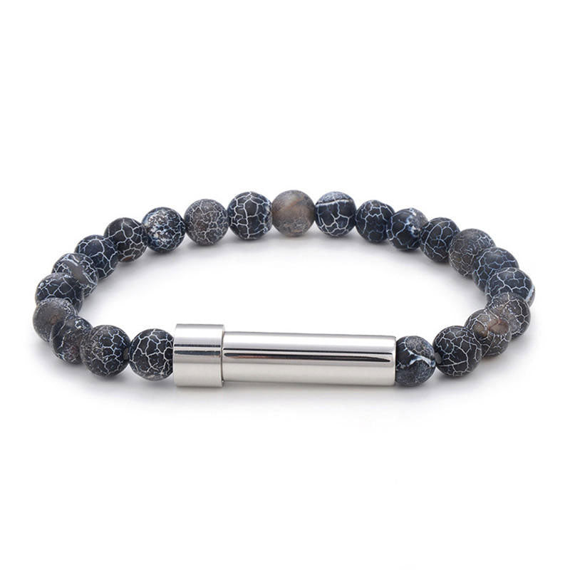 2025 High Quality Custom Fashion Luxury Cuff Stainless Steel Men's Agate Stone Bead Bracelets 19cm for Men Boys