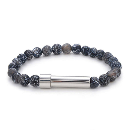 2025 High Quality Custom Fashion Luxury Cuff Stainless Steel Men's Agate Stone Bead Bracelets 19cm for Men Boys