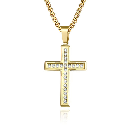 Religious Well-Crafted Wholesale Stainless Steel Chain 14k 18k Gold Filled Lab Diamond Cross Pendant Necklace for Men Women