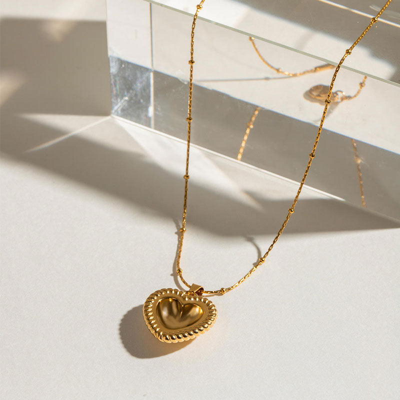 Fashionable Stainless Steel Heart-shaped tiger Eye Stone Necklace Simple and Versatile Heart-shaped Gold Necklace for Women