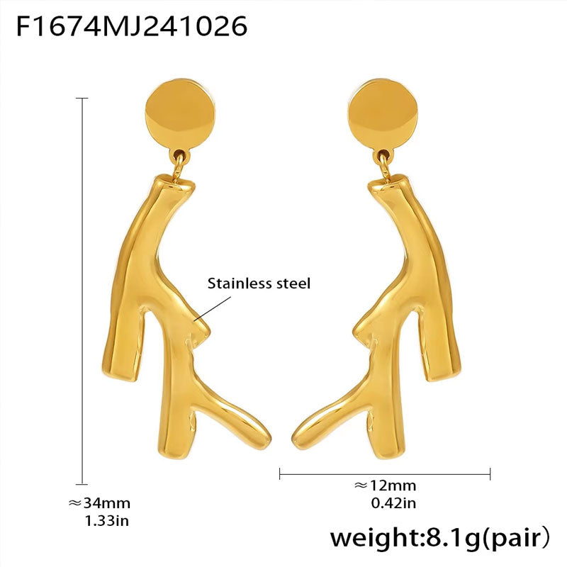 Fashion Jewelry Earings High Quality 18K Gold Plated Irregular Branches of Life Waterproof Jewelry for Women Trendy