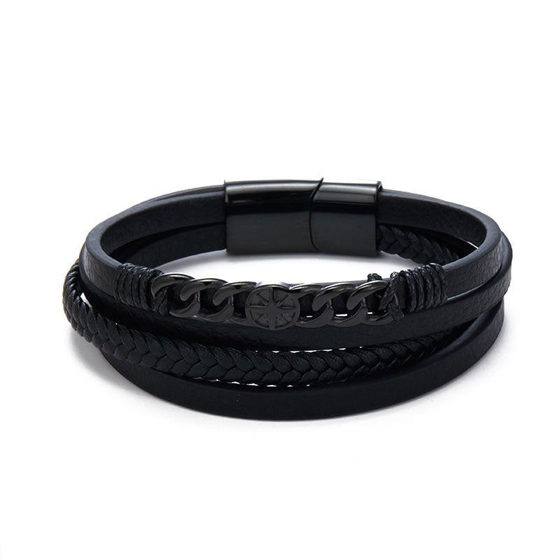Chunky Vintage Durable Exquisite Workmanship Waterproof Four Layers of Leather Chucky Fashion Bangle Bracelet Jewelry for Men