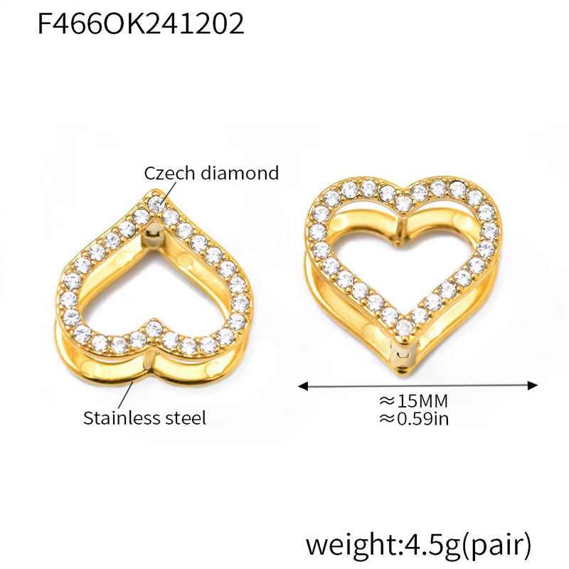 Stainless Steel Mixed Color Zircon Double-sided Earrings 18K Gold Plated Circle Heart Earrings for Women